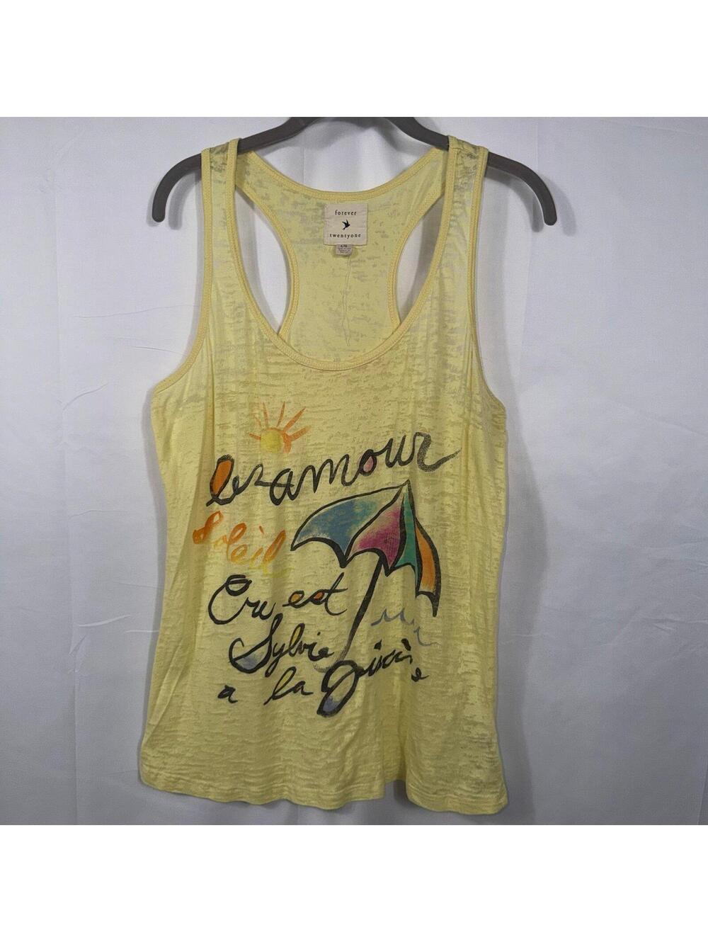 Forever 21 Yellow Graphic Burnout Tank Top Women’s Large